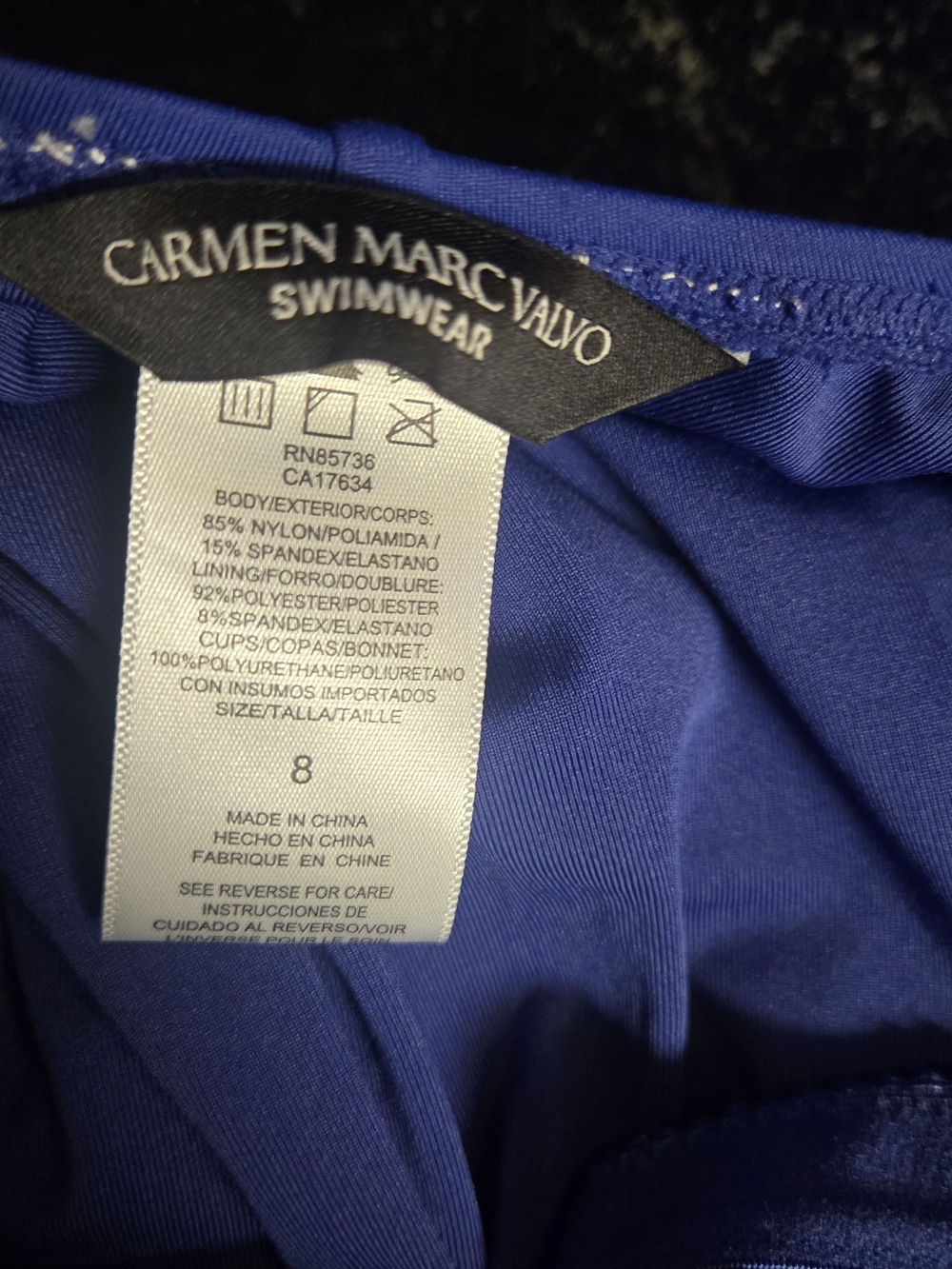 Carmen Marc Valvo Royal Blue Ruched One-Piece Swim Bodysuit - Picture 5 of 6